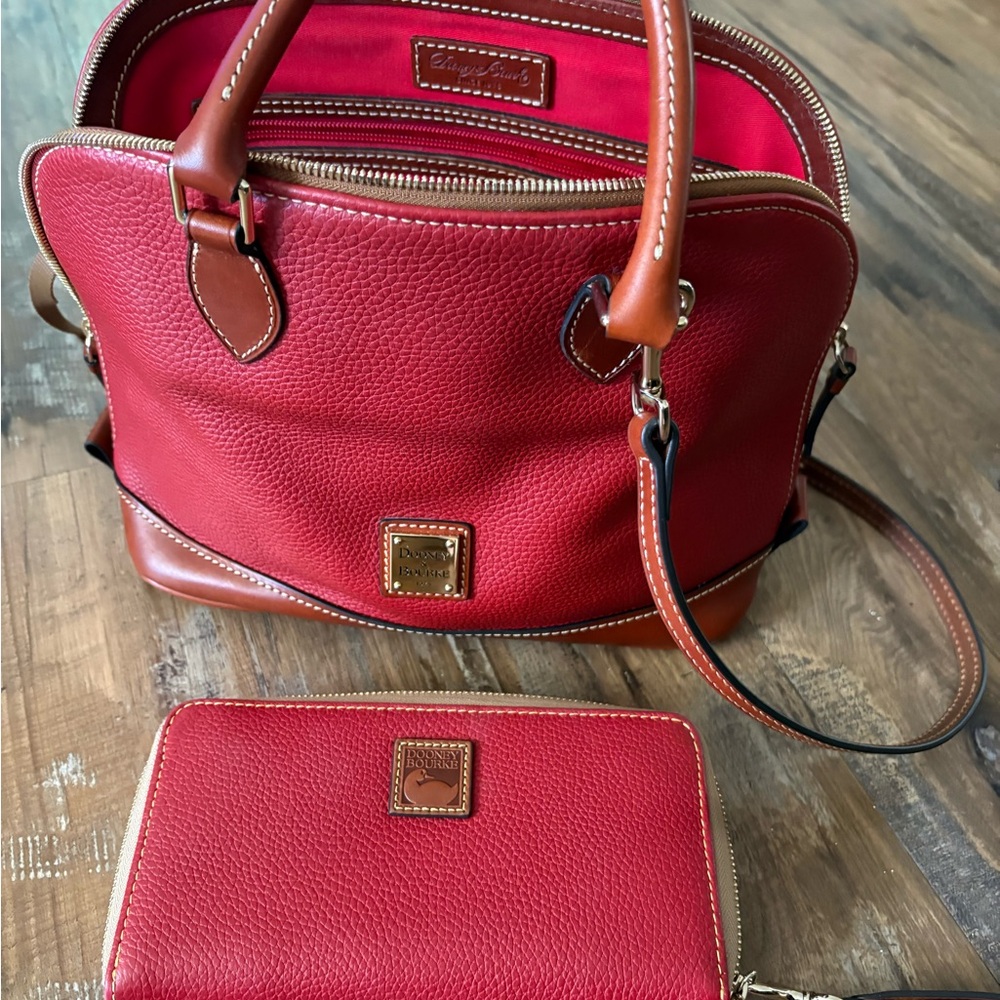 Dooney & Bourke Red and Brown Leather Satchel and Wallet